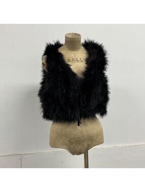 Y2K Vintage Black Marabou Ostrich Feather Vest